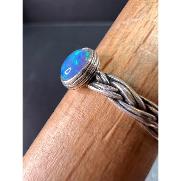Sterling Silver Braided Band Ring with Lab Opal – Size 9 - Picture 15 of 16